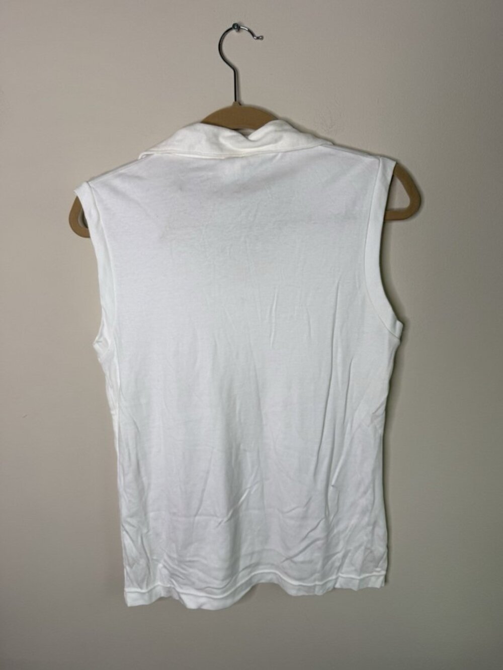 Deadstock vintage 70s Sleeveless Polo Shirt Top White Retro Preppy - Picture 5 of 5